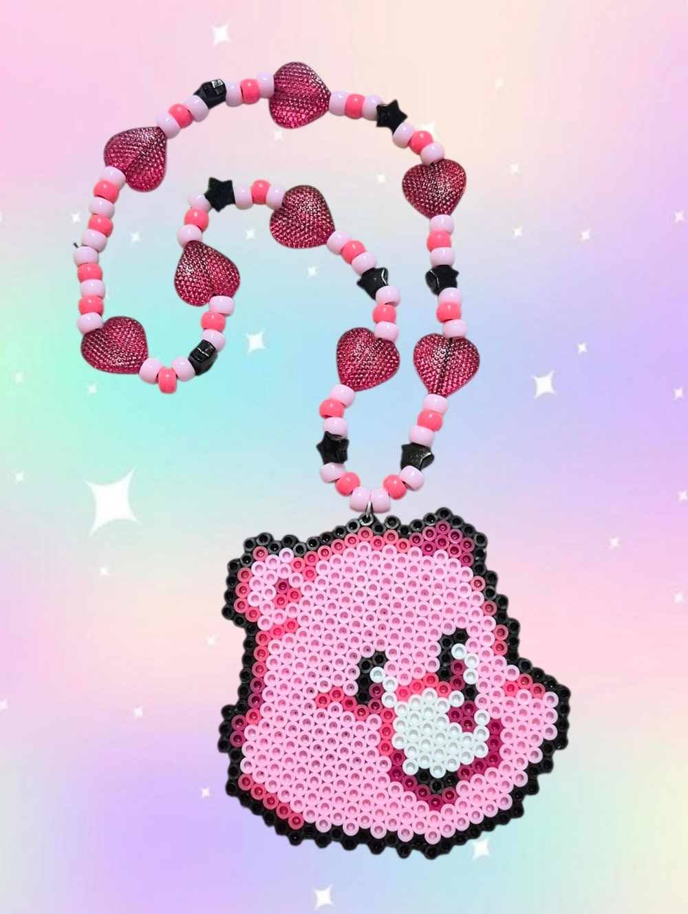 Matching Pink Care Bears Kandi Necklace and Kandi Cuff Set